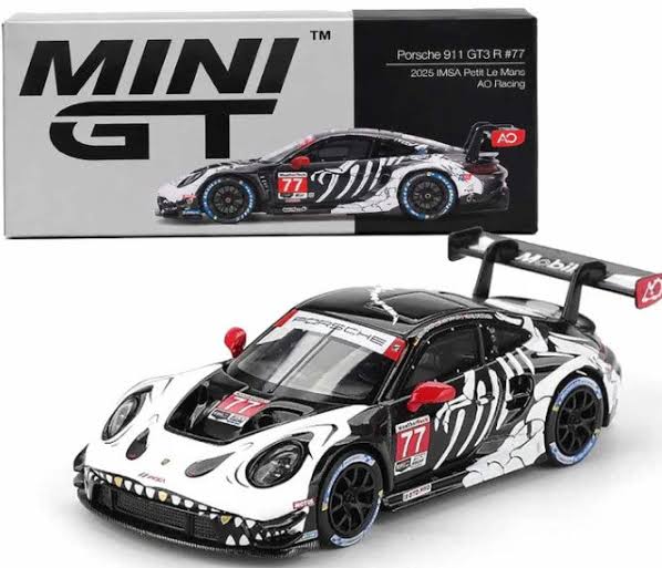 MINI GT #1143 Porsche 911 GT3 R #77 Skeleton REXY — AO Racing